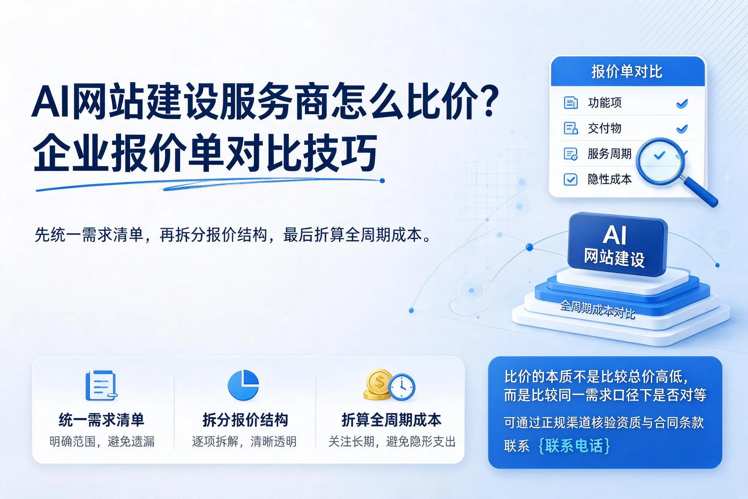 AI网站建设服务商怎么比价?乌兰察布企业报价单对比技巧