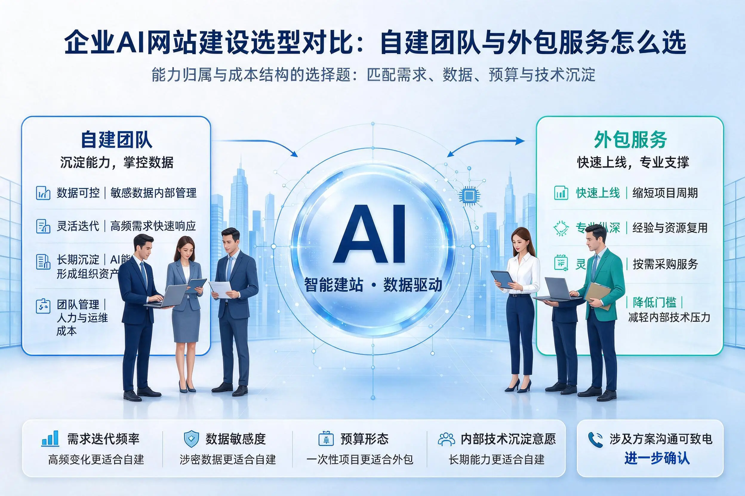 乌兰察布企业AI网站建设选型对比：自建团队与外包服务怎么选